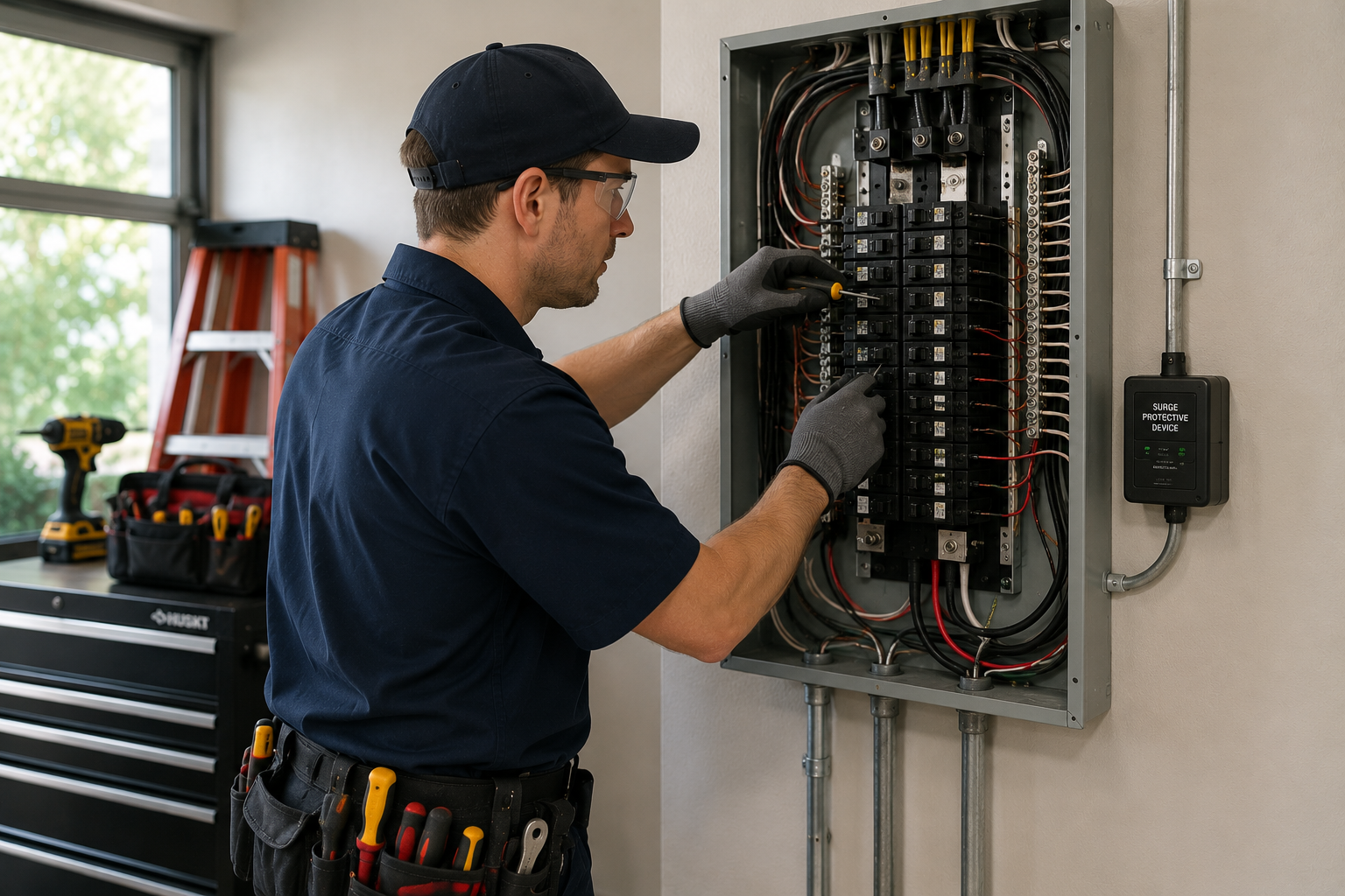Electrician working on an upgraded residential electrical panel